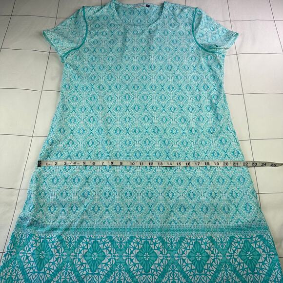 Cabana Life Dress Womens XL Blue Aqua Shift Short Sleeve Geometric Resortwear - Picture 8 of 9